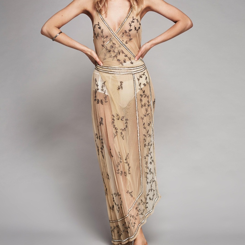 Free People Sky Fall Embellished Maxi by Intimately, Nude, Size XS